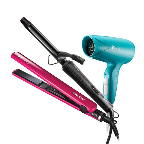 Syska CPF7000 Styling Combo (Hair Straightener, Hair Dryer, Hair Curler)- Pink, Purple, Black